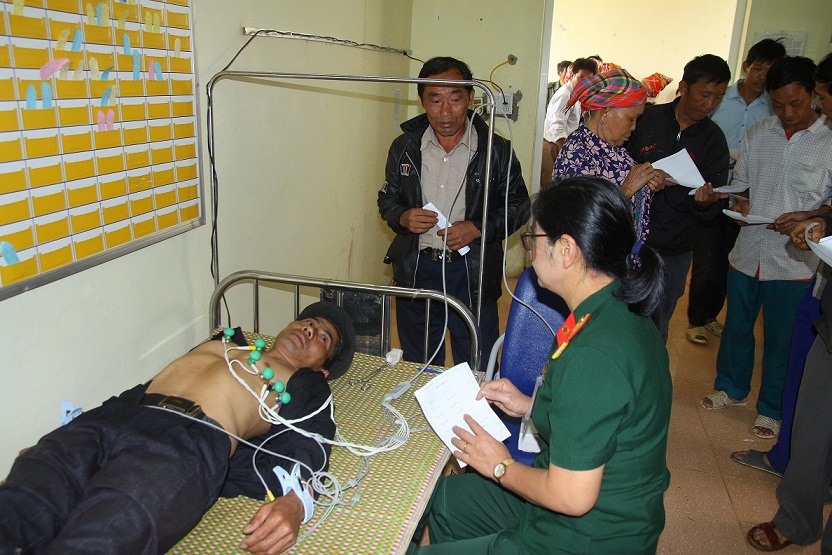 Người dân được khám điện tim với thiết bị hiện đại trong chương trình Quân-Dân y kết hợp tại xã Sin Suối Hồ