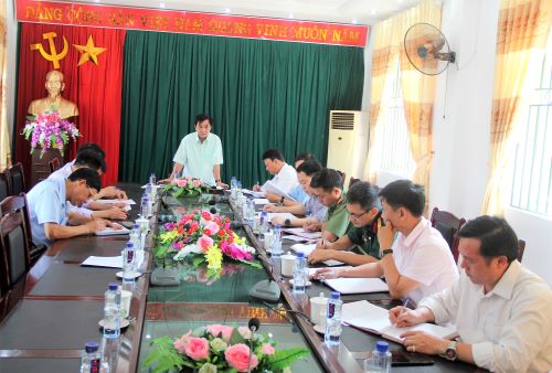 Đồng chí Trần Đức Vương, Uỷ viên Ban Thường vụ, Trưởng Ban Tuyên giáo tỉnh phát biểu tại buổi làm việc với huyện.