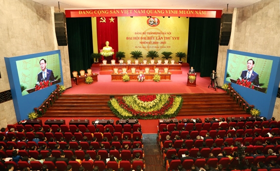 Quang cảnh phiên trù bị Đại hội đại biểu lần thứ XVII Đảng bộ thành phố Hà Nội. Ảnh: hanoimoi.com.vn.