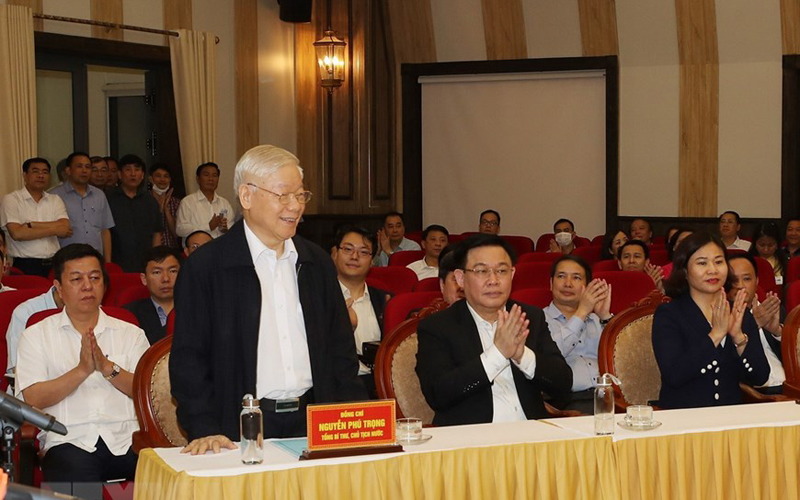 Tổng Bí thư, Chủ tịch nước Nguyễn Phú Trọng tại Hội nghị lấy ý kiến nhận xét và tín nhiệm cử tri nơi cư trú. (Ảnh: TTXVN)