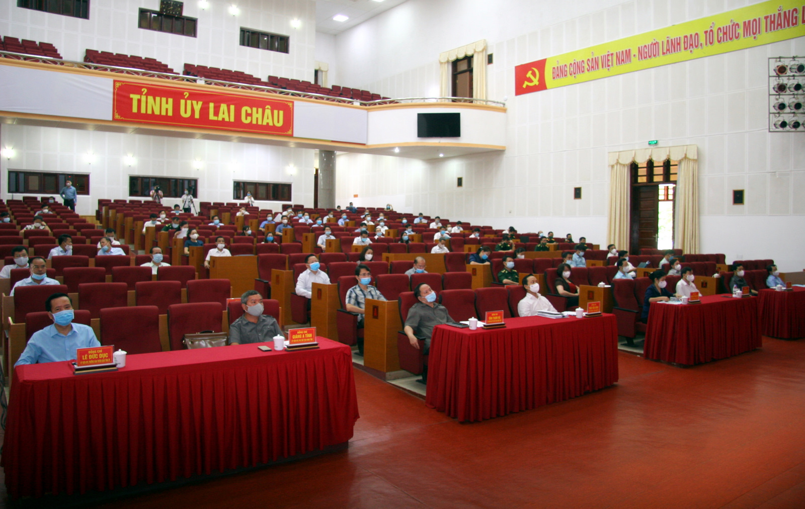 Quang cảnh hội nghị tại điểm cầu tỉnh Lai Châu.