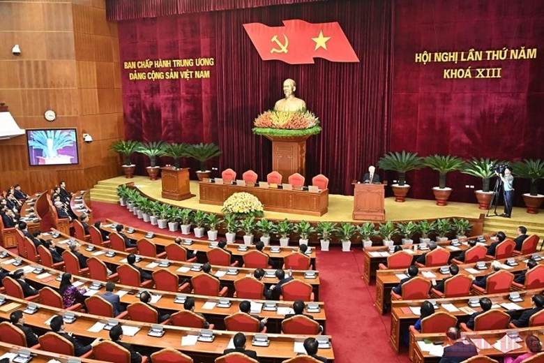 Quang cảnh Hội nghị lần thứ 5 Ban Chấp hành Trung ương Đảng Cộng sản Việt Nam khóa XIII. (Ảnh: Đăng Khoa).