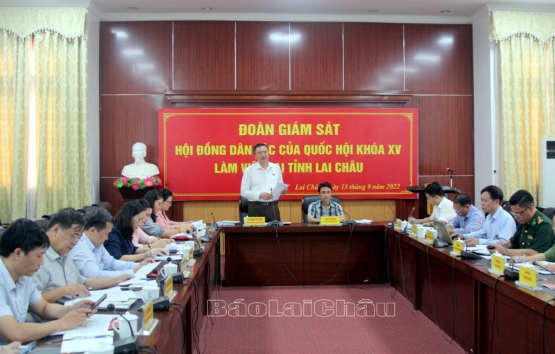 Đồng chí Quàng Văn Hương - Phó Chủ tịch Hội đồng Dân tộc của Quốc hội phát biểu kết luận buổi làm việc.