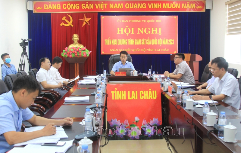 Các đại biểu dự hội nghị tại điểm cầu tỉnh Lai Châu.