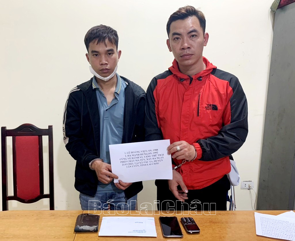 Hai đối tượng Hà Mạnh Hùng và Lê Hoàng Việt tại cơ quan điều tra.