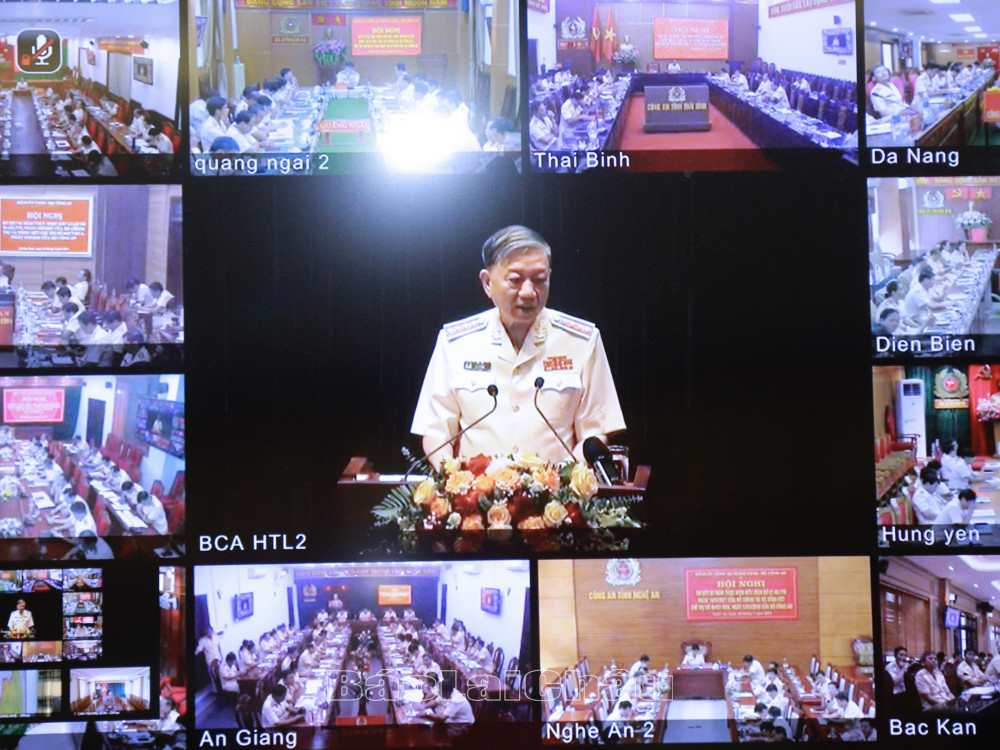 Bộ trưởng Bộ Công an - Tô Lâm phát biểu kết luận Hội nghị. 