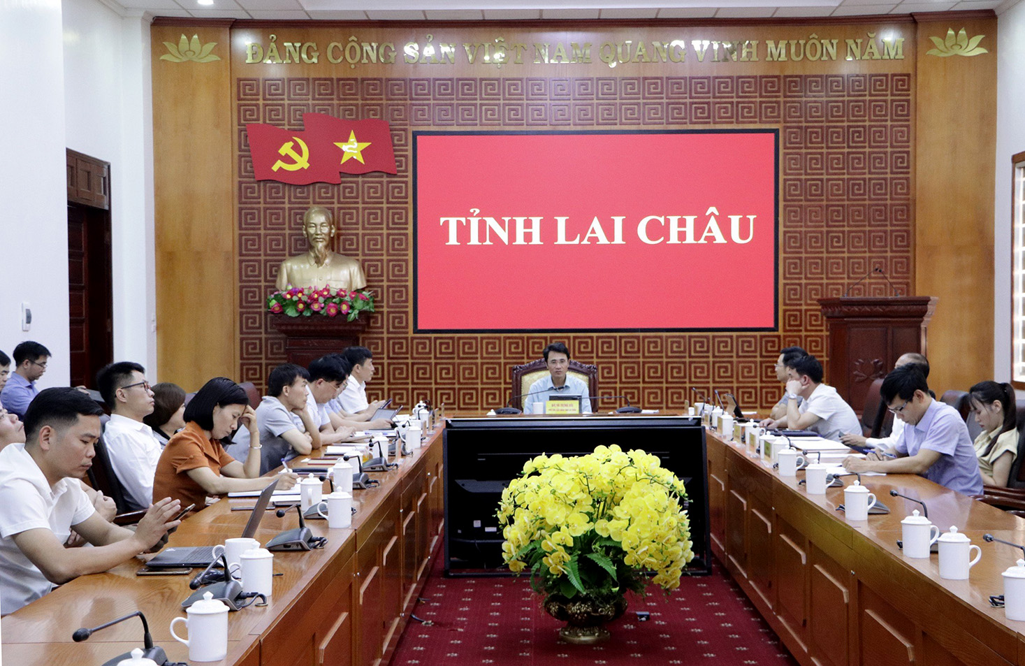 Các đại biểu dự hội thảo phía điểm cầu tỉnh Lai Châu. 
