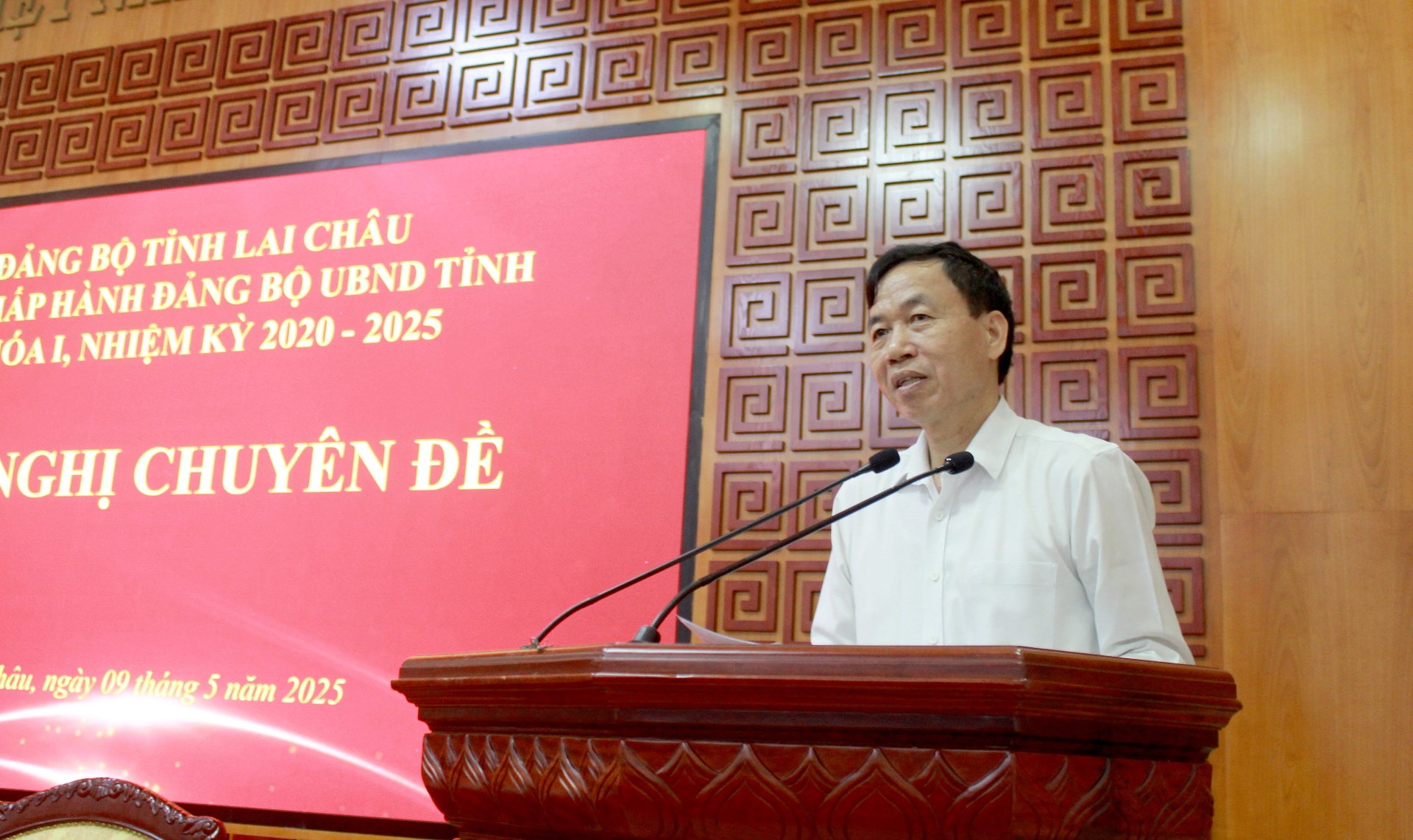 Đồng chí Lê Văn Lương - Bí thư Đảng ủy UBND tỉnh phát biểu kết luận Hội nghị. 