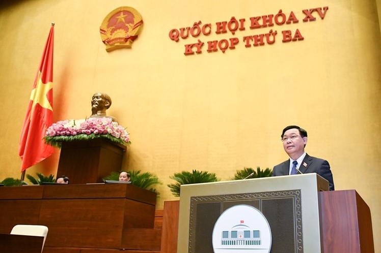 Chủ tịch Quốc hội Vương Đình Huệ phát biểu tại phiên khai mạc. Ảnh: ĐT