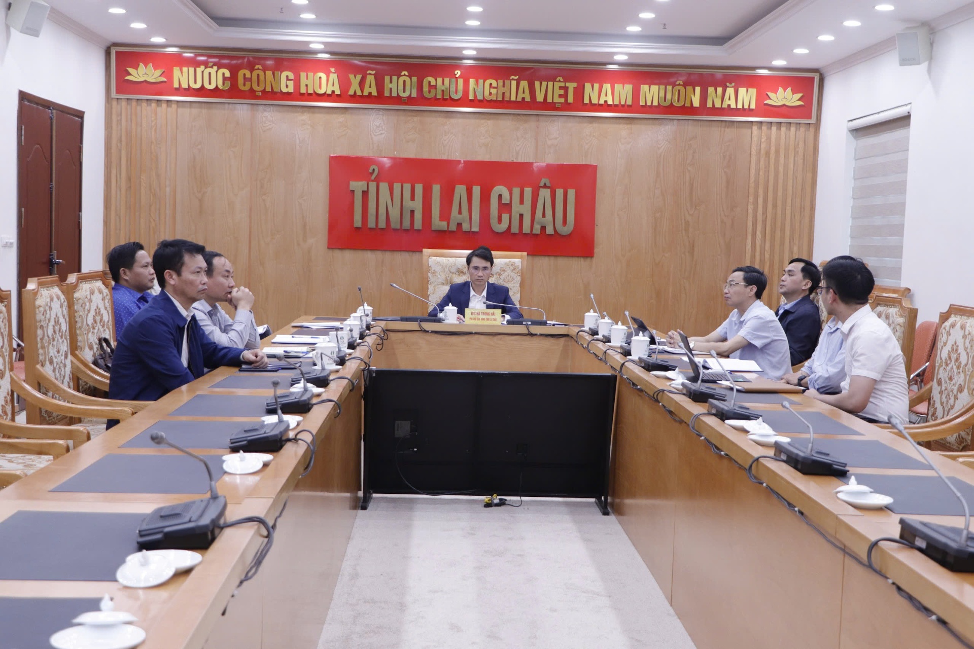 Quang cảnh Hội nghị tại điểm cầu tỉnh Lai Châu.